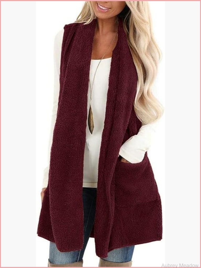 Sleeveless Sherpa Vest With Pockets Open Front Fleece Cardigan Coat